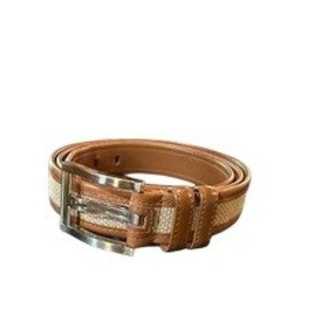 Remo Tulliani Genuine Leather Belt Tan Canvas Stripe Italy Size 48‎